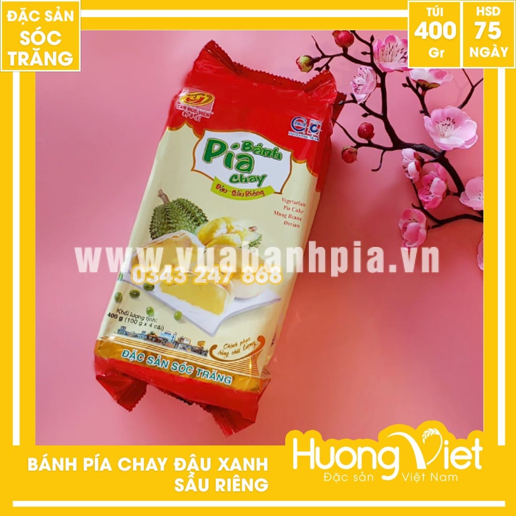 Bánh pía chay đậu xanh sầu riêng Tân Huê Viên 400gr Bánh pía chay đậu xanh sầu riêng Tân Huê Viên 400gr