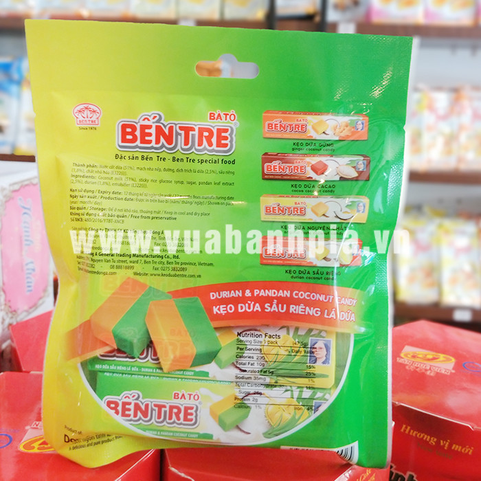 Kẹo dừa sầu riêng lá dứa Hai Tỏ 150gr Kẹo dừa sầu riêng lá dứa Hai Tỏ 150gr