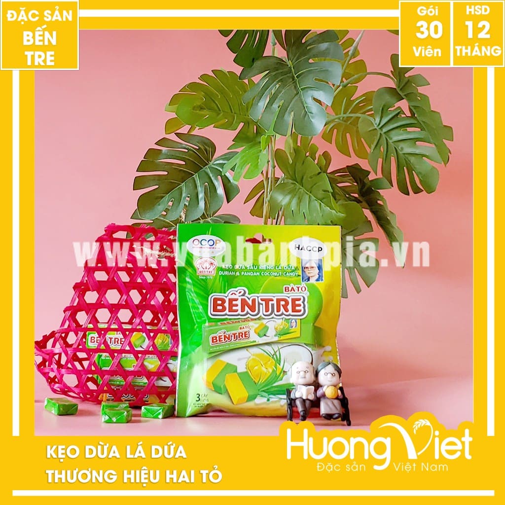 Kẹo dừa sầu riêng lá dứa Hai Tỏ 150gr Kẹo dừa sầu riêng lá dứa Hai Tỏ 150gr
