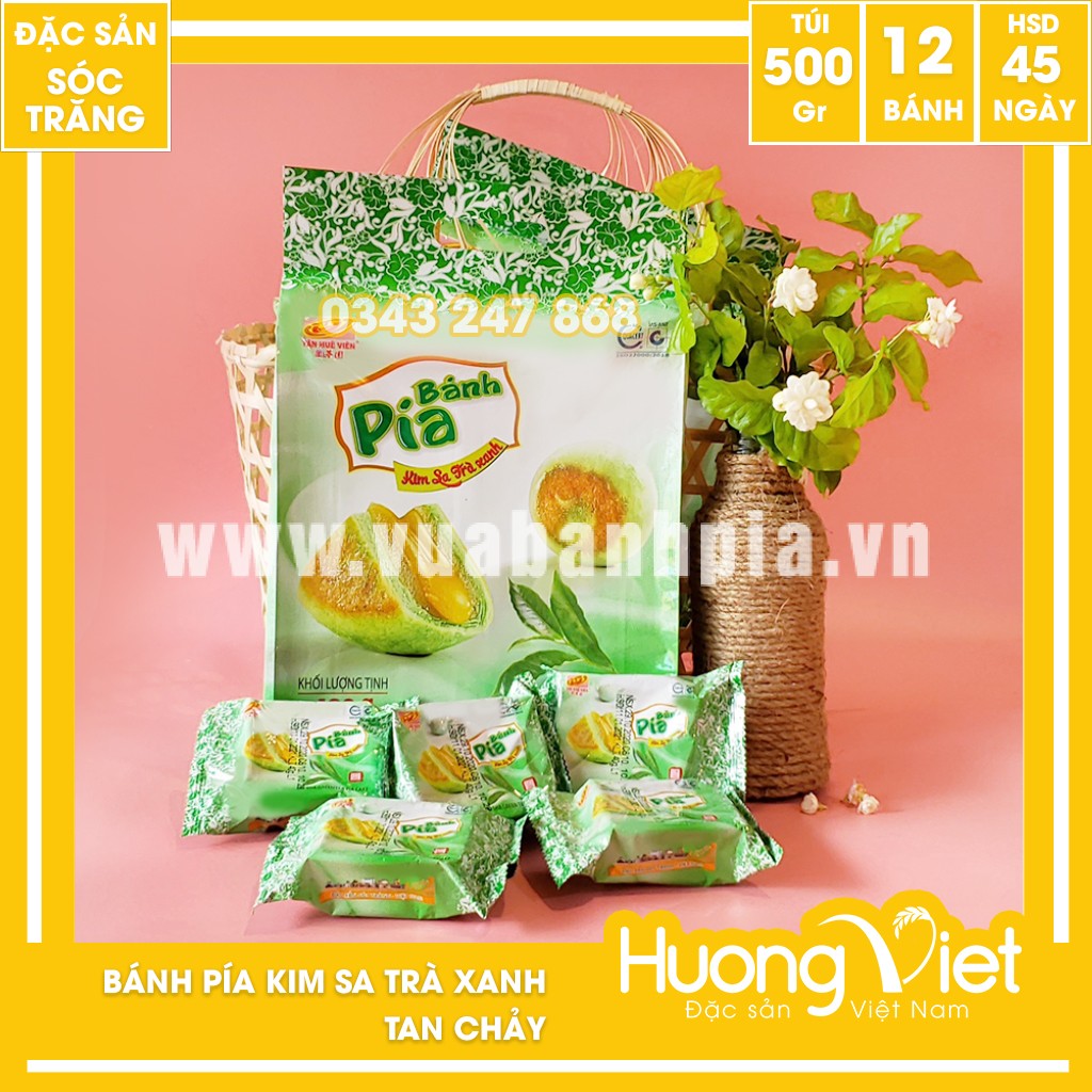 Bánh pía kim sa trà xanh mini Tân Huê Viên 12 bánh (túi 500gr) Bánh pía kim sa trà xanh mini Tân Huê Viên 12 bánh (túi 500gr)